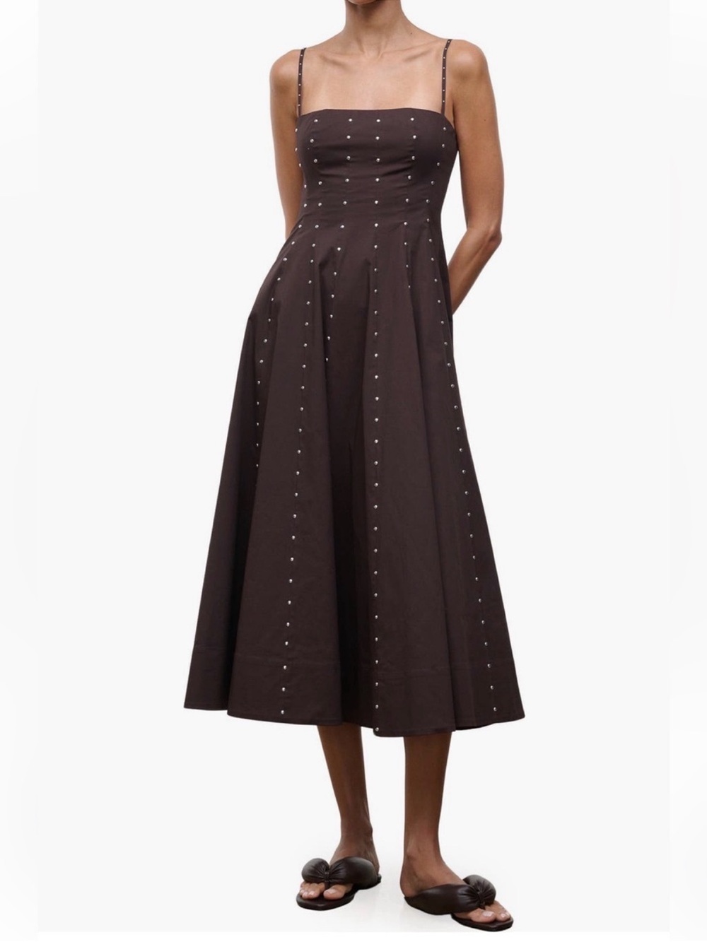 STAUD Wylie Stud Sleeveless Midi Dress